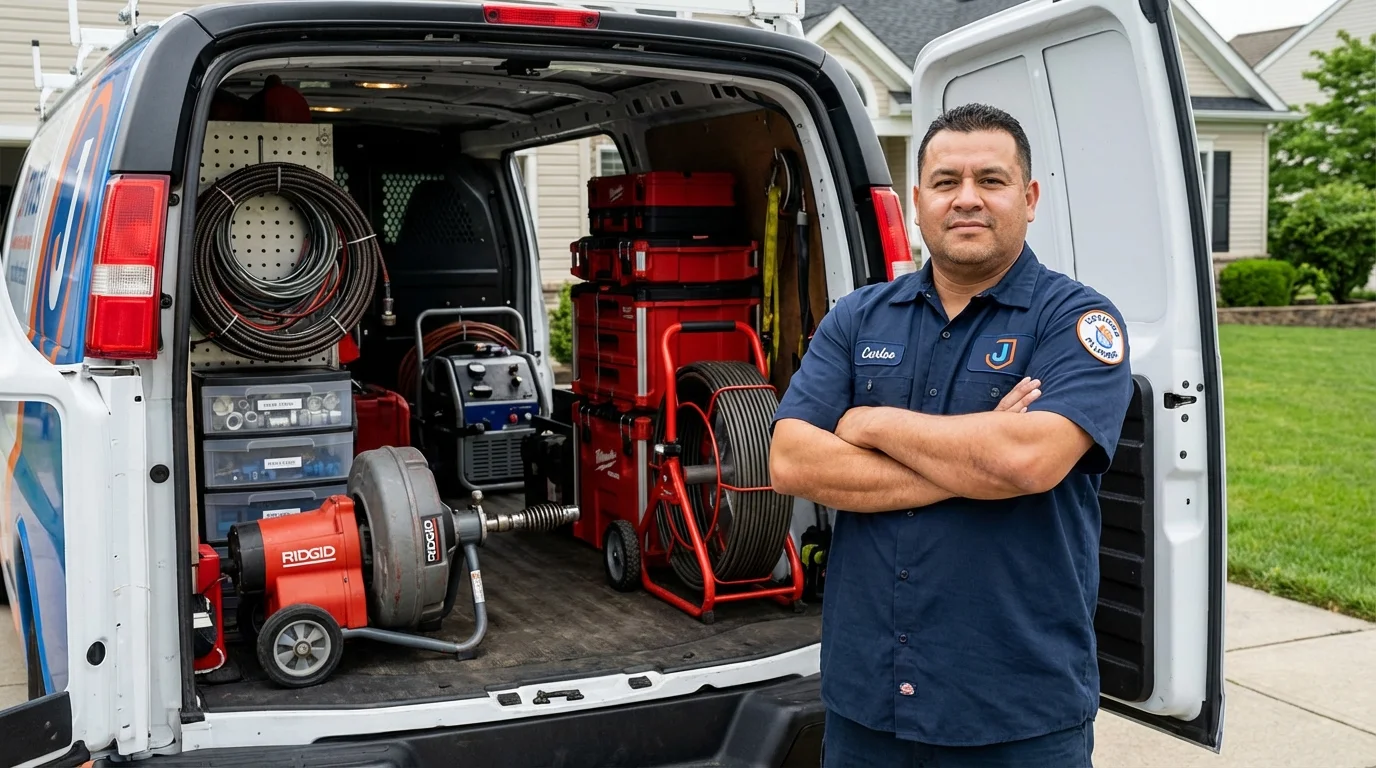Professional drain cleaning equipment and Johns Plumbing LLC plumber in Sykesville