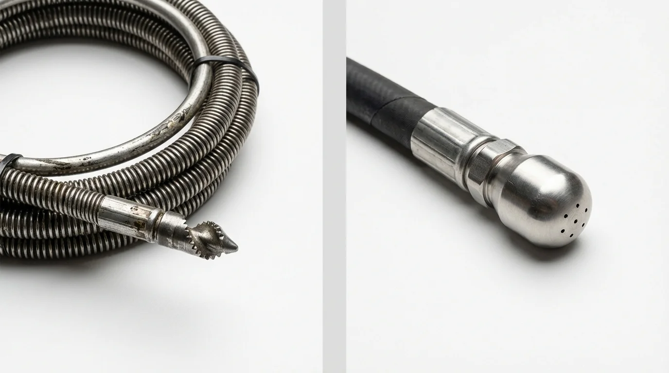 Drain snake cable and hydro jetting nozzle used for drain cleaning in Sykesville, PA