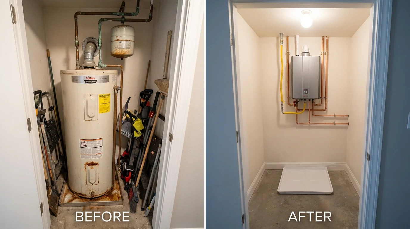 Tank water heater versus wall-mounted tankless unit comparison for Sykesville, PA homeowners