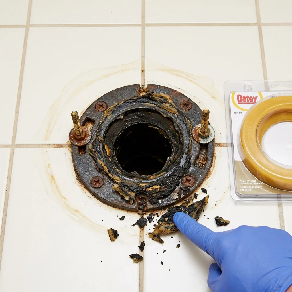 Failed wax ring showing water seepage at the base of a toilet in a Sykesville, PA home