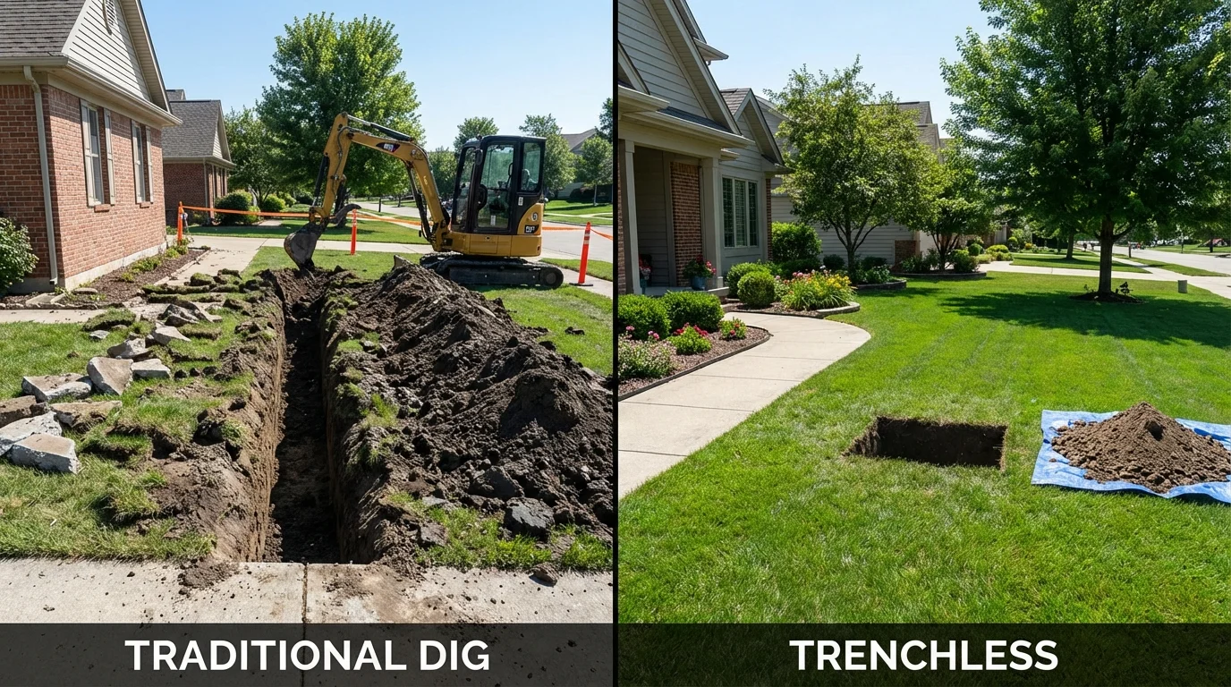 Trenchless sewer repair with minimal yard damage versus traditional excavation in Sykesville, PA